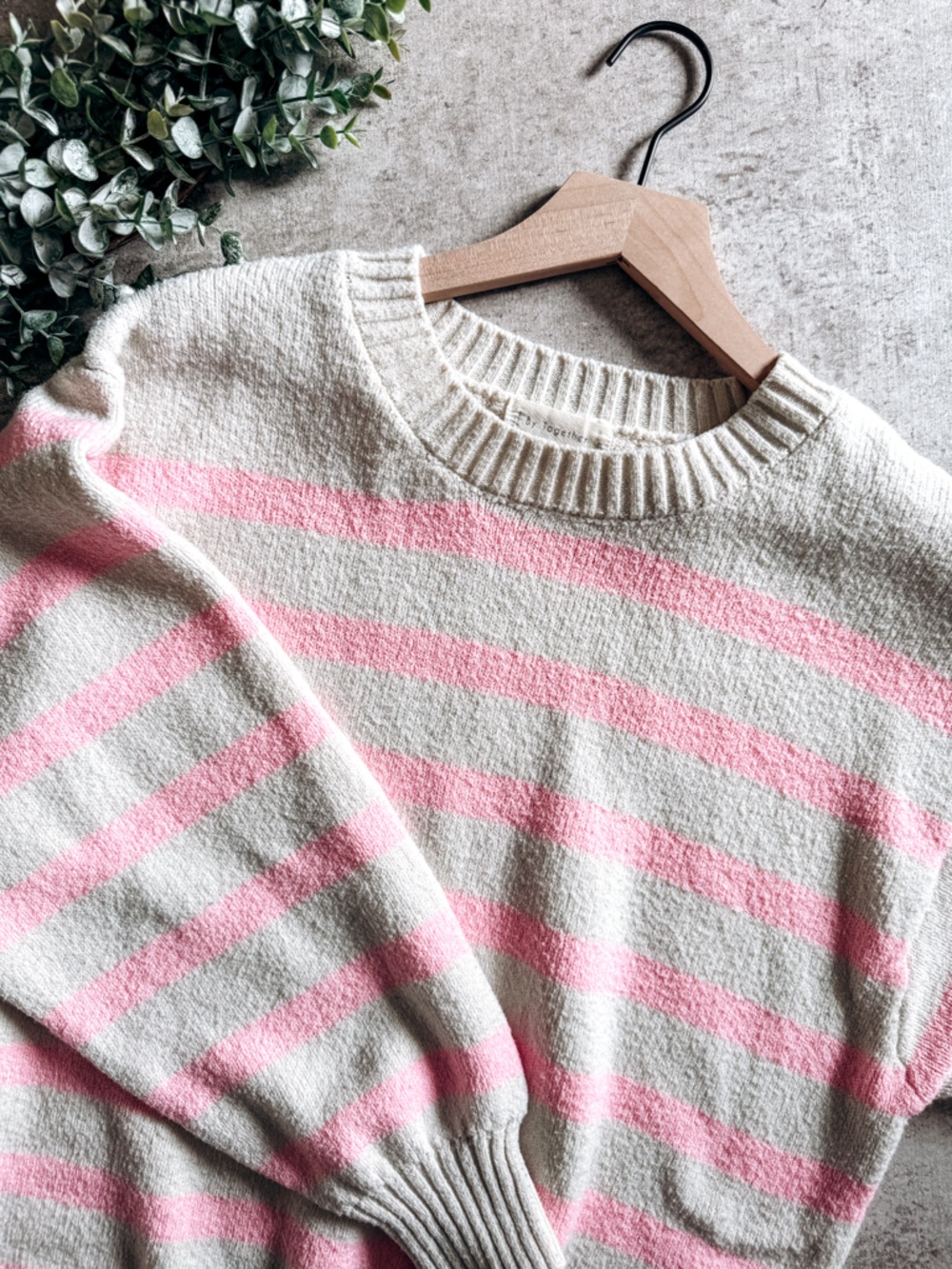 By Together Cream and Pastel Pink Striped Crewneck Sweater Size Medium